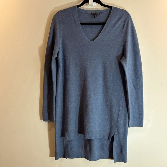 EILEEN FISHER Sz S Sweater 100% Merino Wool V-Neck Tunic Style Long Line Hi Low - Picture 1 of 4